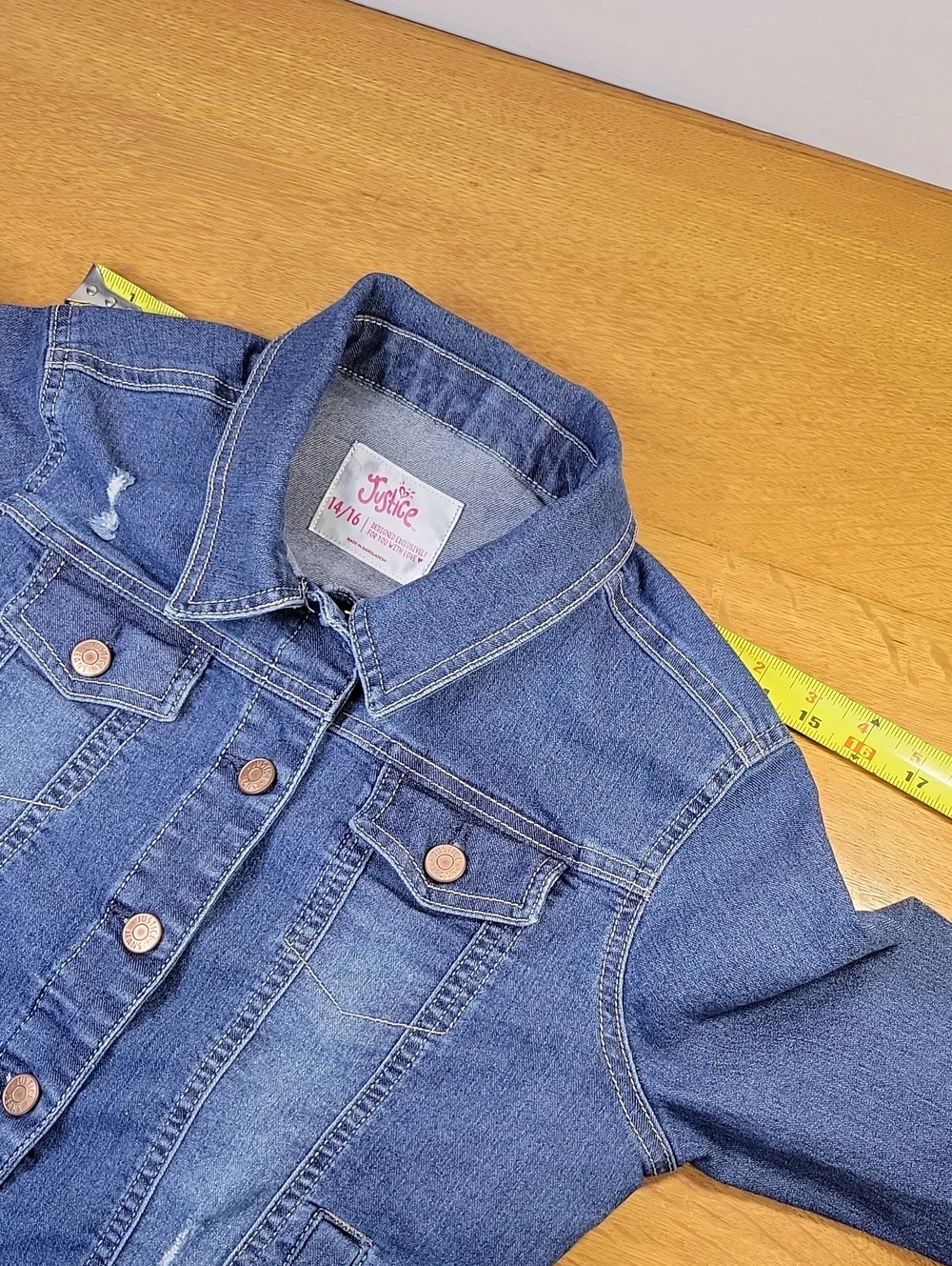 Jean Jacket Justice Size Youth 14-16 Medium Wash.